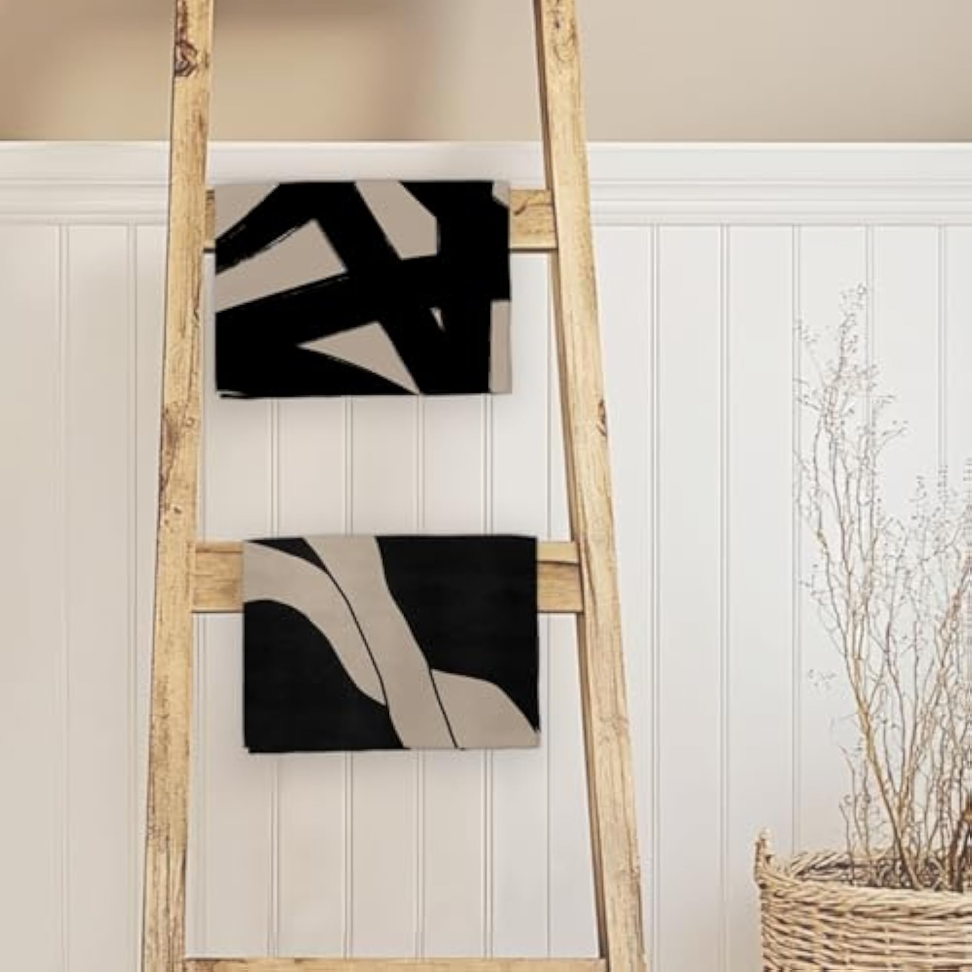 Beige and Black Abstract Kitchen Towels, Set of 2